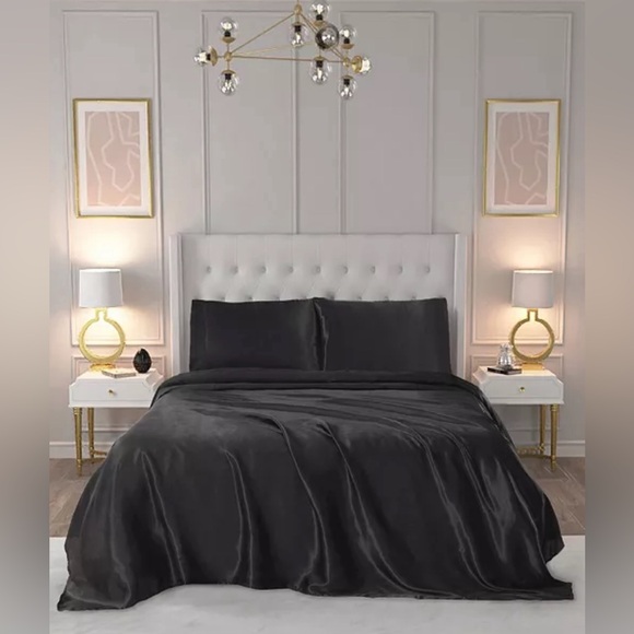 Juicy Couture Other - Juicy Couture , Twin Silk Satin Bed Sheet Set, Deep Pocket 4 Piece Set Black